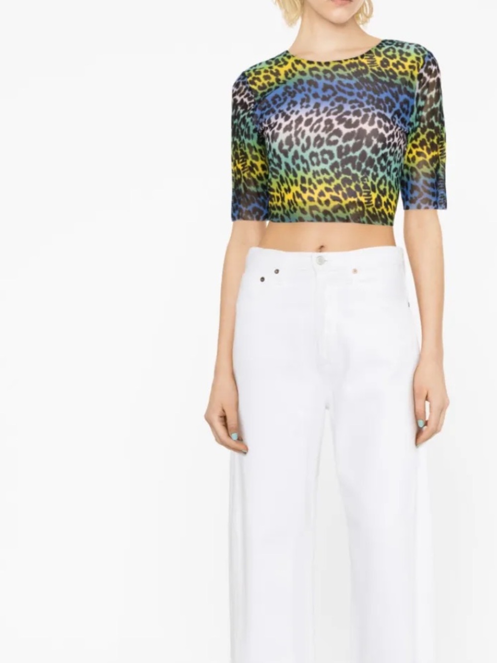 NWT Ganni Multicolor Leopard Print Crop Top - Vibrant Animal Print size 38/ US6